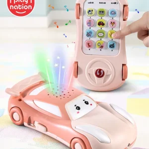 2-in-1 Educational Car Shaped Telephone Toy for Kids with Projector, Lights & Sounds|Number Learning, Sensory & Motor Skills Development|Pretend Play Fun|BIS|Beige & Ivory