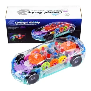 360 Degree Bump & Go ABS Plastic Rotating Transparent Concept Racing Car with 3D Flashing Led Lights & Music- PACK OF 1 - MULTICOLOR